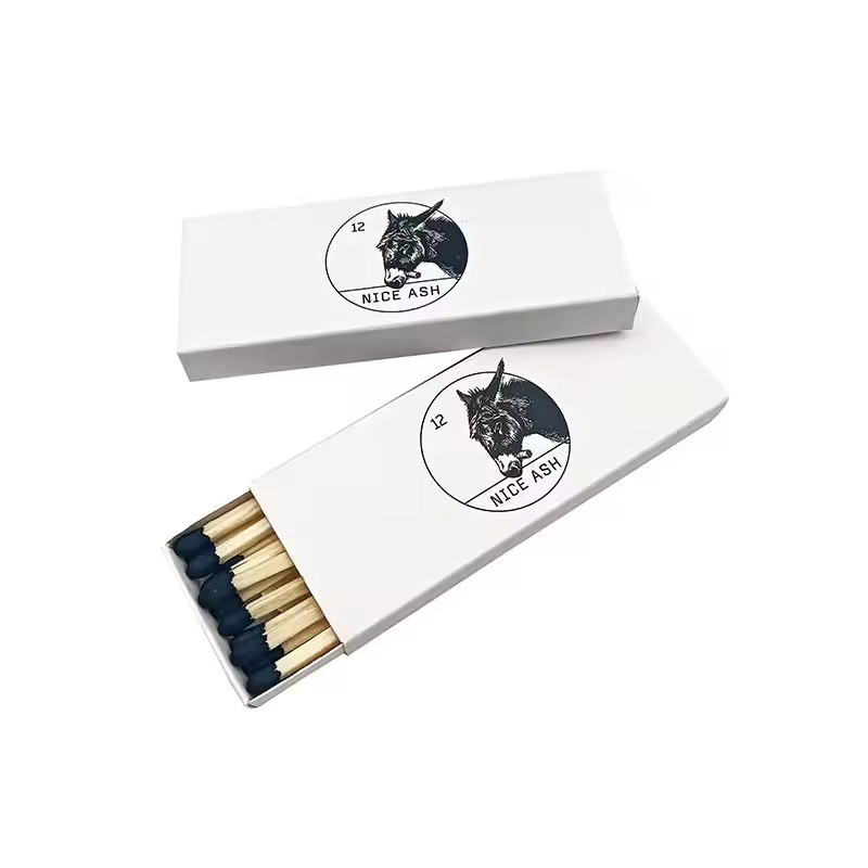 Black Tip with Wooden Color Stick Matches in White Box with Black Logo for Cigar Candle Matches