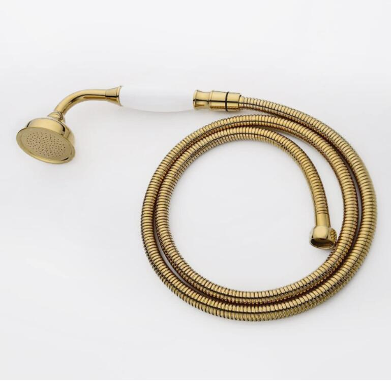 New Brass Ceramics Telephone Handheld Shower Head with Hose Retro Style Gold Finish (Shower head + hose, Gold)