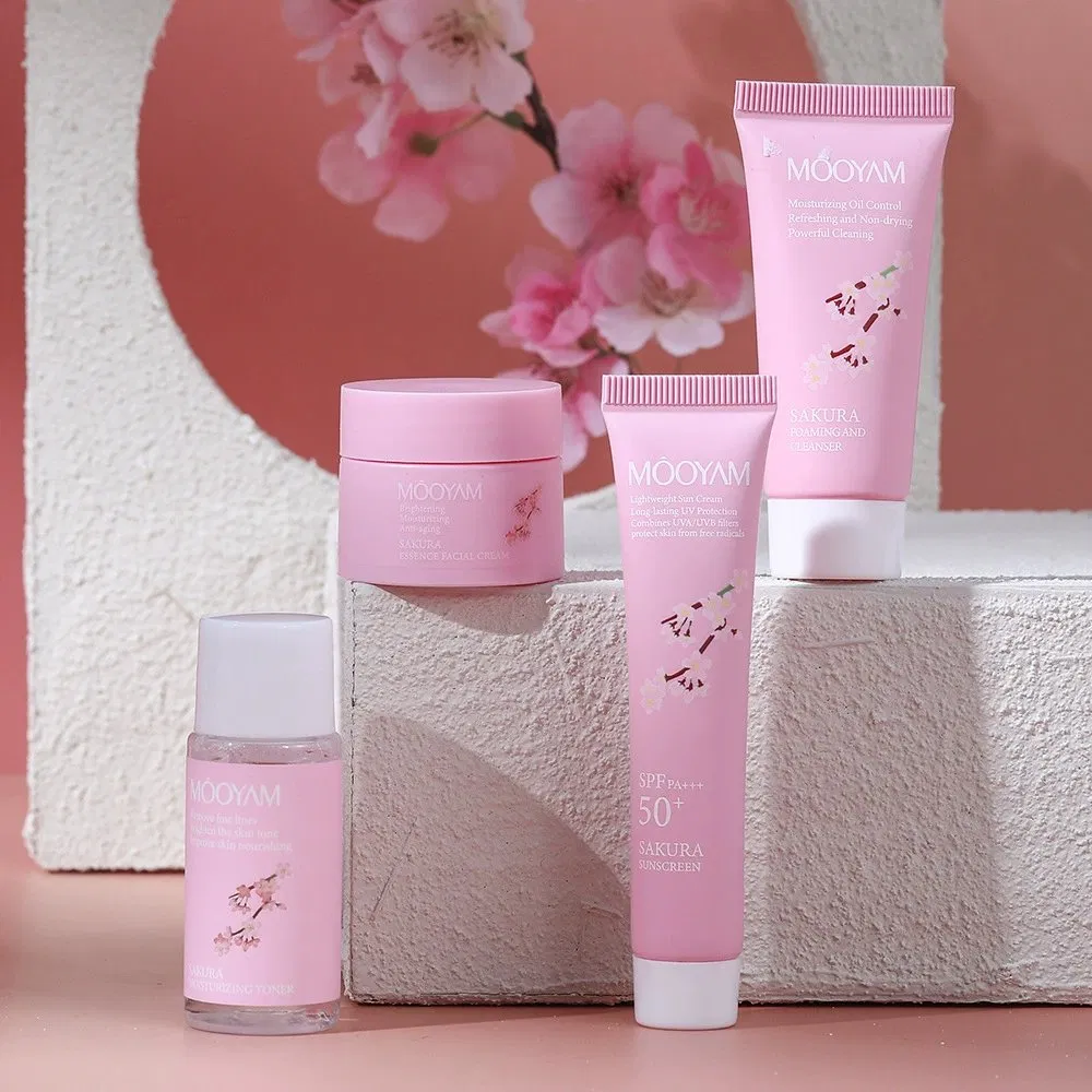 Private Label Sakura Travel Kit Moisturizing Whitening Facial Toner Cream Shrink Pores Oil Control Brightening Skin Care Set