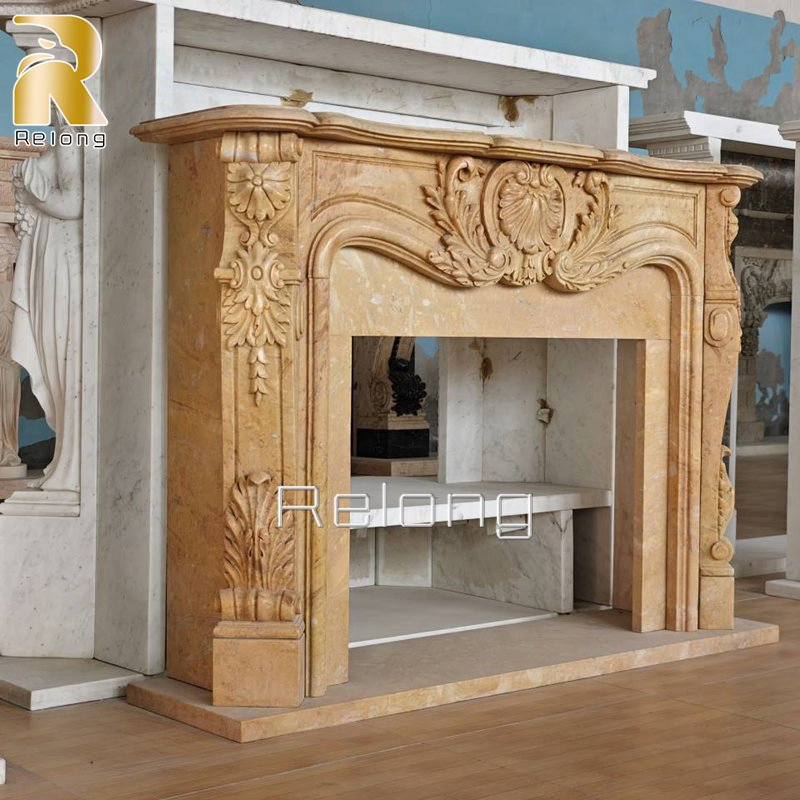 Hand Carved Natural Marble Stone Fireplace Surround for Sale