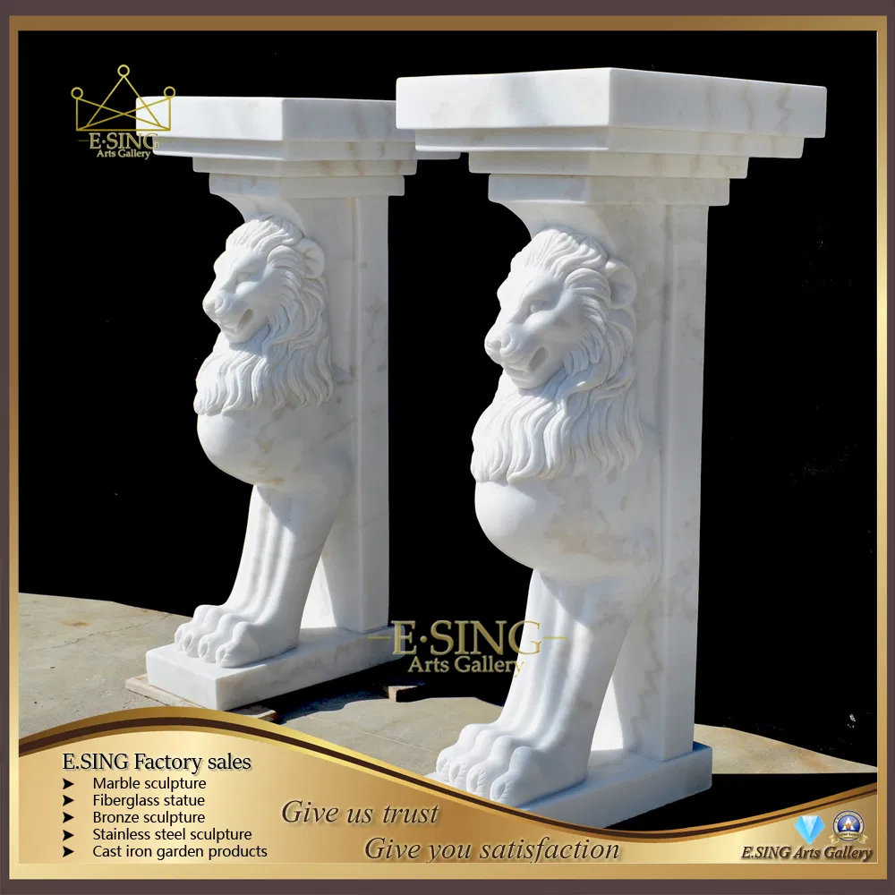 Hand Carved Natural White Marble Pedestal Wall Lion Base