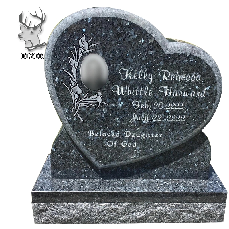 Chinese Black Granite Heart Gravestone Stone Carving Cemetery Memorial Monument
