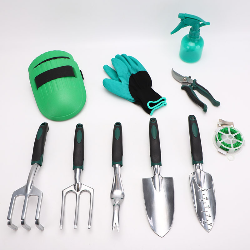 Aluminum Garden Tool Set with Dual-Color Silicone Handle & Knee Pads