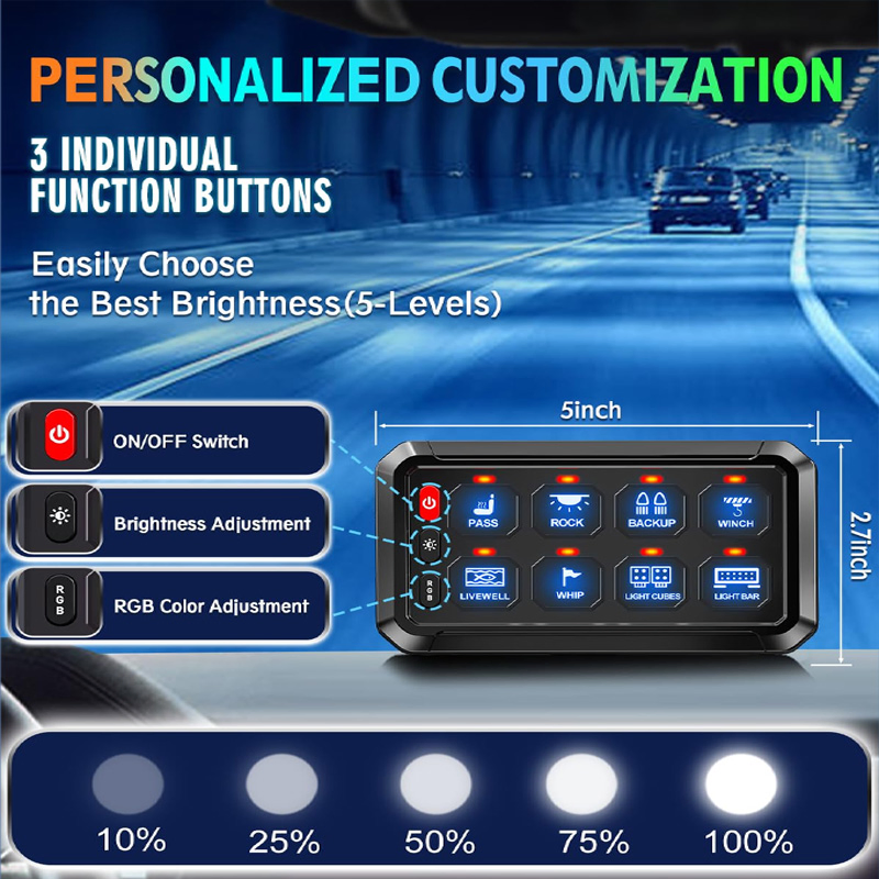 4x4 Bluetooth Control Switch Panel 8 Gang Auxiliary APP