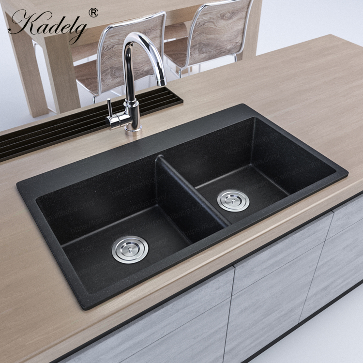 Premium Black Handmade Double Bowl Quartz Stone Sink