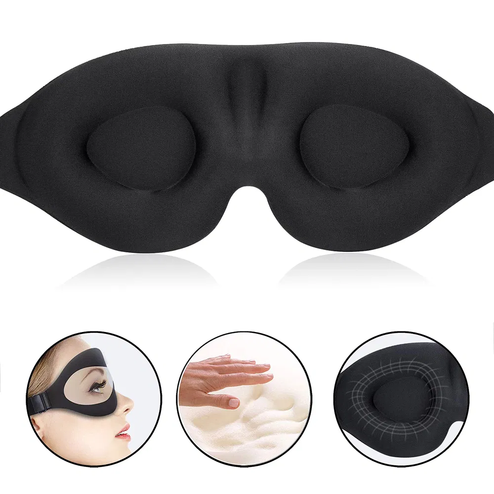 3D Contoured Memory Foam Eyemask Black Custom Logo Travel Eye Sleep Mask