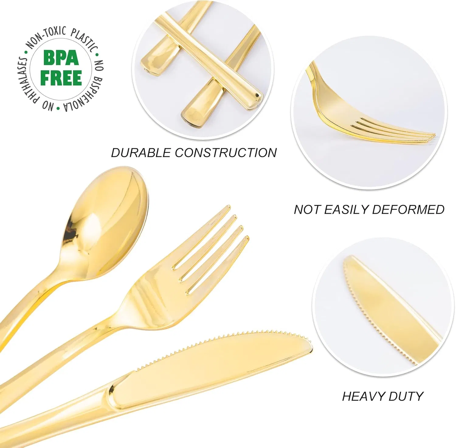 Elegant Gold Plastic Cutlery Set for Parties and Weddings