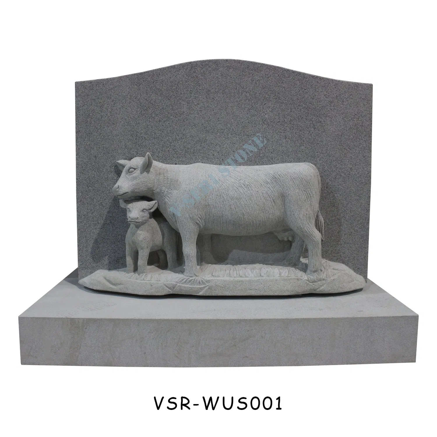 Custonm Upright Headstone American Tombstones with Granite Vases in Grey Granite