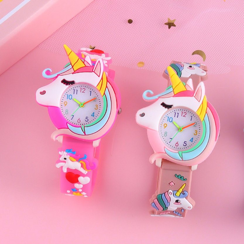 2 Unicorn Watches Cute Cartoon Pink and Deep Pink