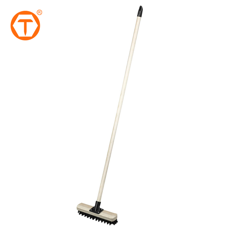 2025 Industrial House Floor Scrub Brush Hand Manual Plastic Brooms with Wooden Long Broom Stick