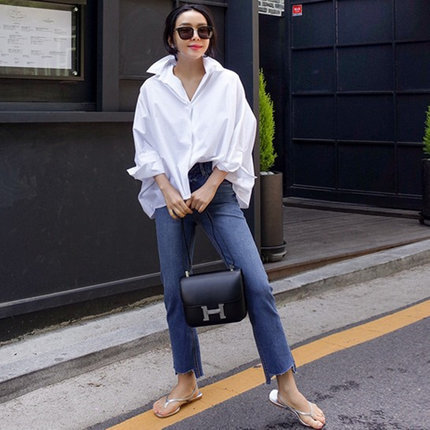 Рубашка женская белая свободная корейский стиль