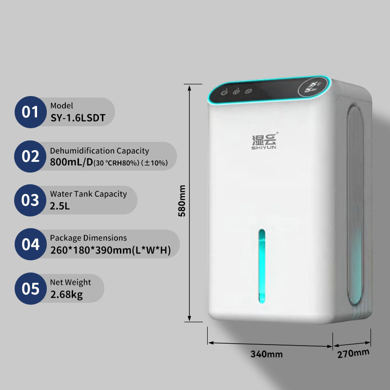 1.6L Dual-Conductor Dehumidifier with Touch Screen & Negative Ion, Small Home Use Quiet