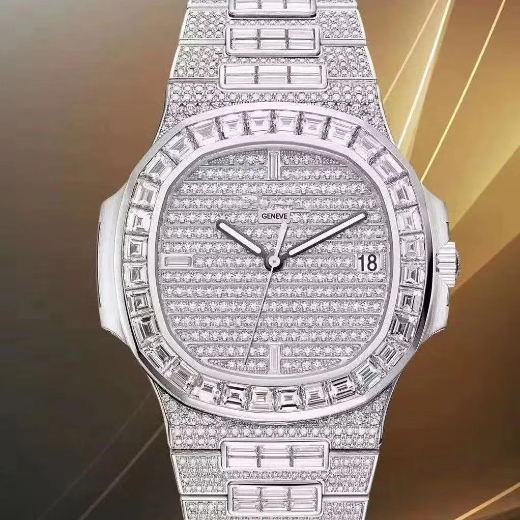 Best Quality 1: 1 Replica Swiss Clock Men Gift Moissanite Fully Automatic Mechanical Calendar Nautilus Series Full Diamond Luxury Watch