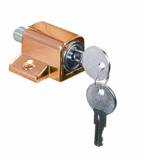 Keyed Sash Lock, 9/16 in. Projection, Diecast, Brass Plated Finish
