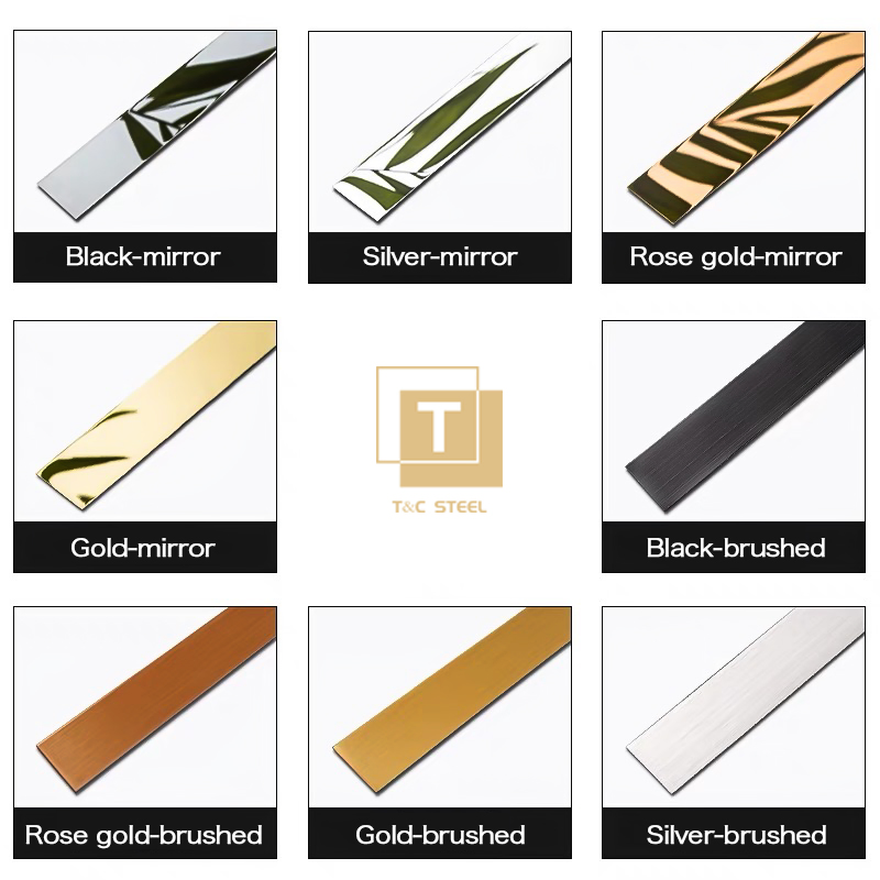 T&C Profiles16 Factory India Price Golden Matt Stainless Steel Strip Flat Self-Adhesive Tile Trim Roll for Furniture Wall Floor Transition Strip
