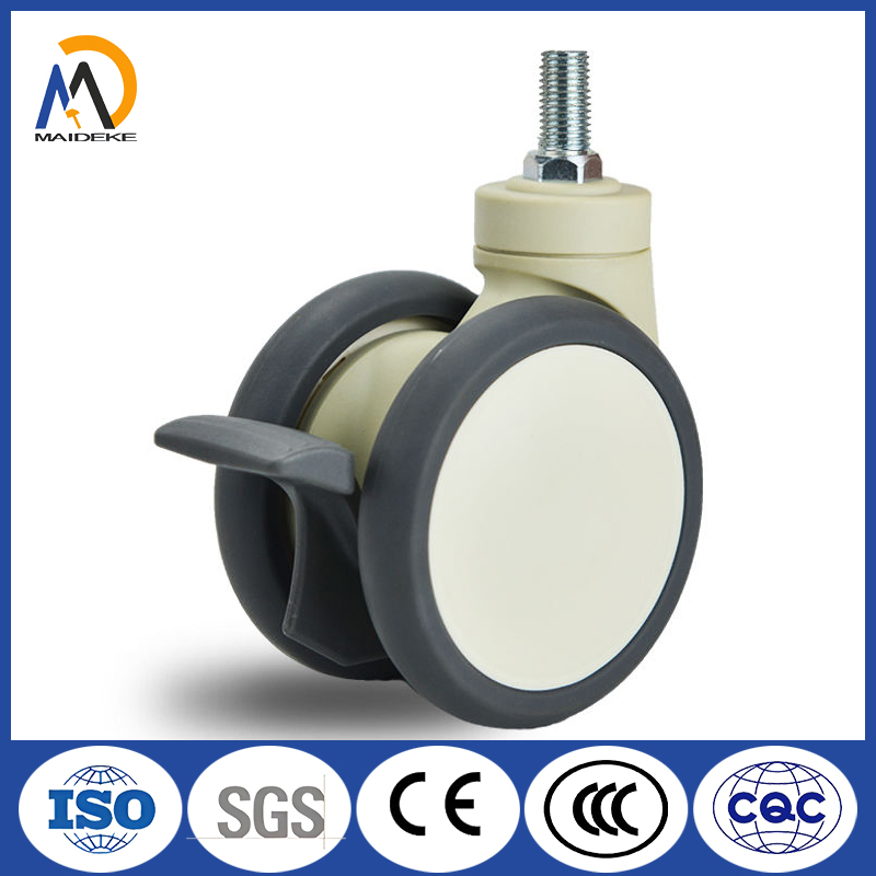 Medical Swivel Casters, Gray Threaded Stem Casters, TPR Silent Wheels with Brakes.