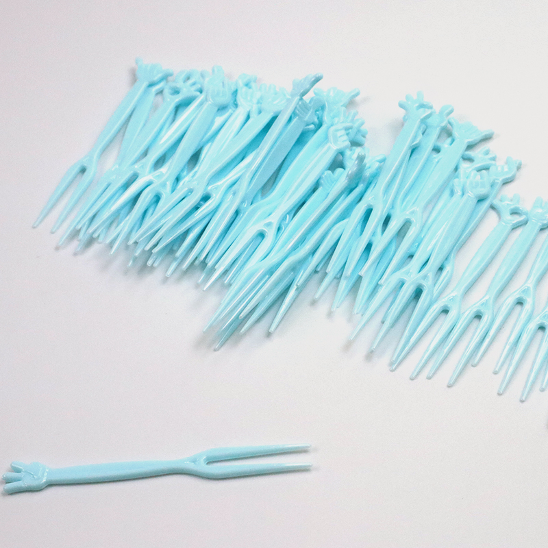 Party Supply Disposable Plastic Tableware 83mm Length PS Plastic Fork for Fruit Sky Blue