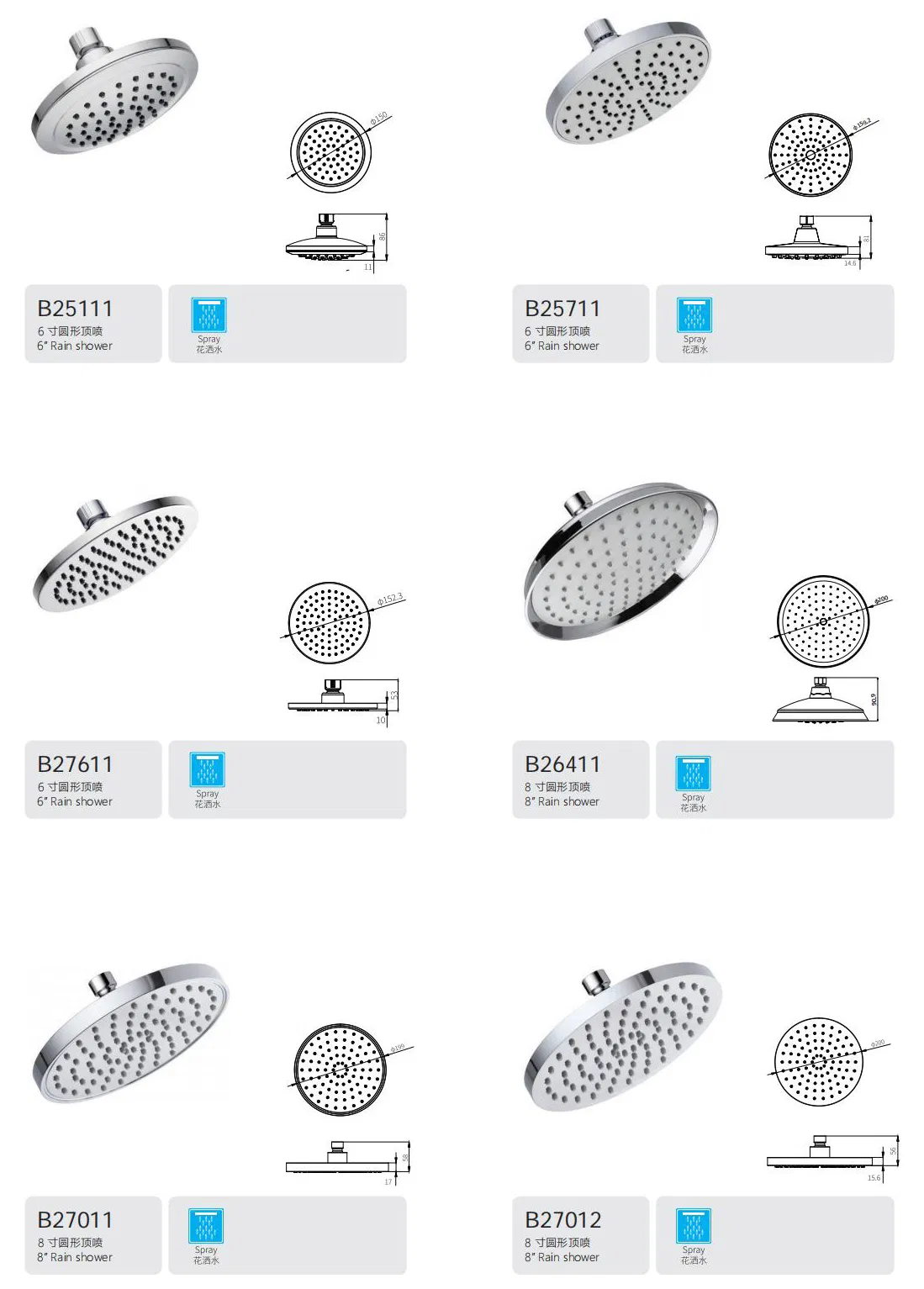 Single Function 10" ABS Ktw Round Bathroom Accessories Sanitary Ware Shower Heads Rain Shower Head Shower Overhead Shower