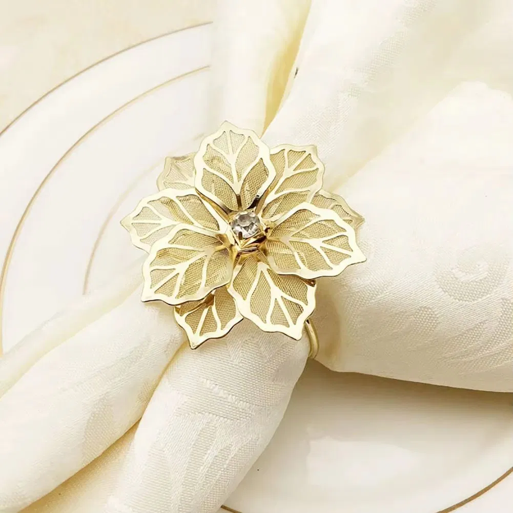 Metal Napkin Rings Gold Hollow out Flower Napkin Holder for Wedding Party
