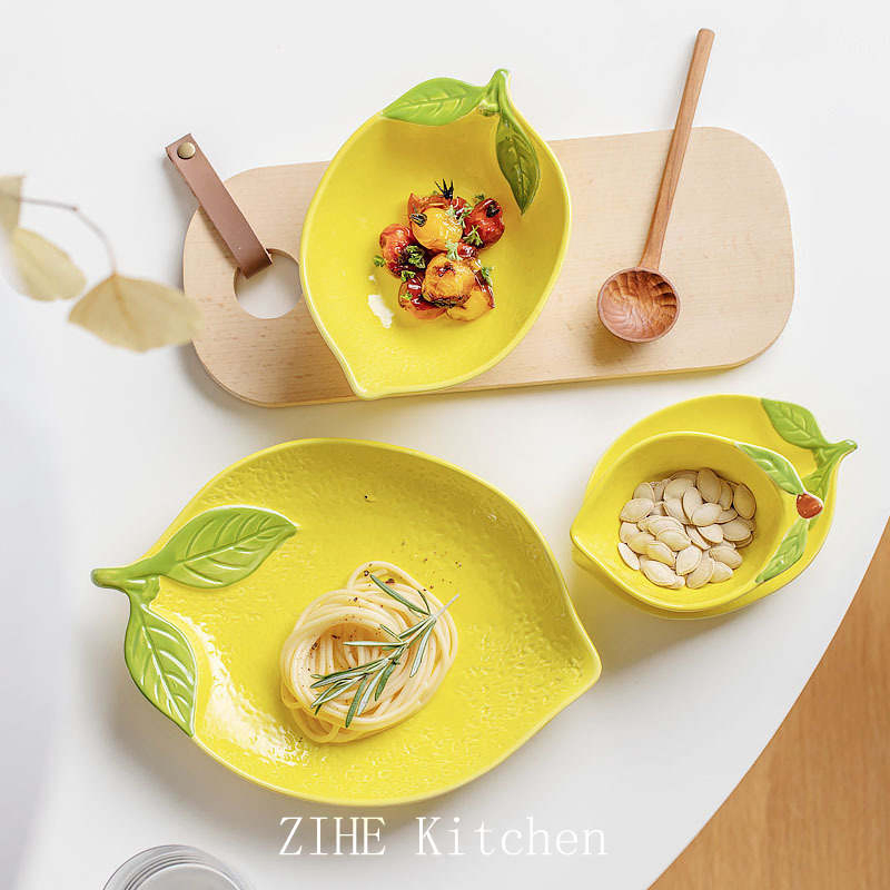 Lemon Creative Children's Home Ceramic Dessert Salad Bowl, Plate, Dish and Tableware