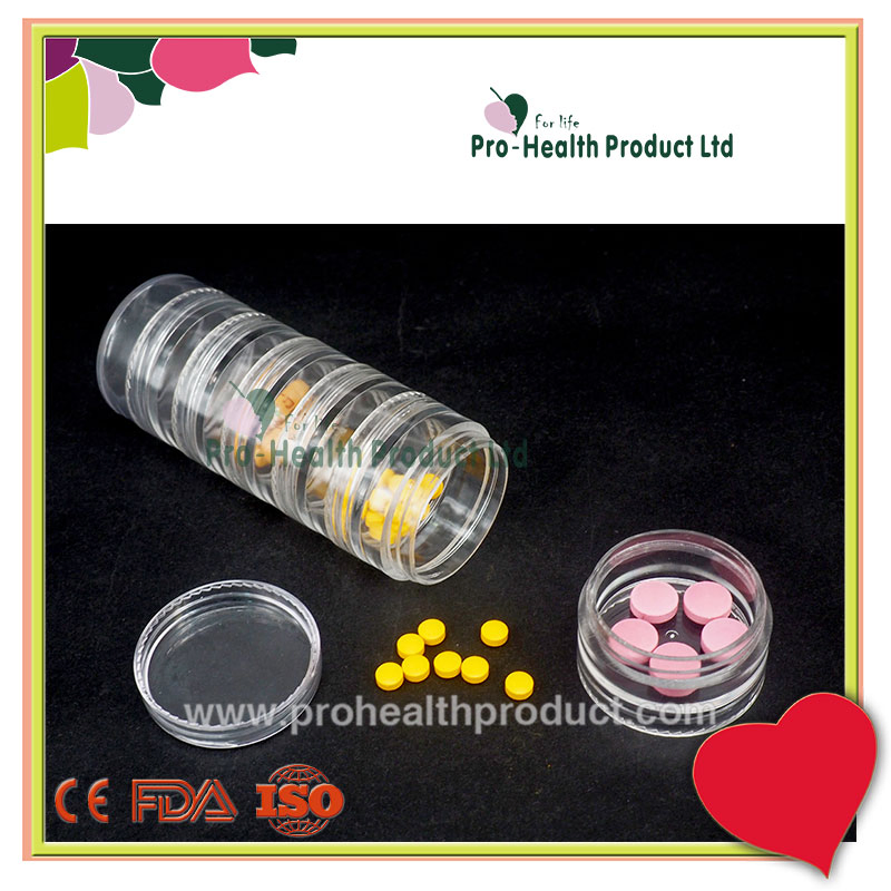 Transparent 7 Layers Food Grade PP Round Capsule Pill Container