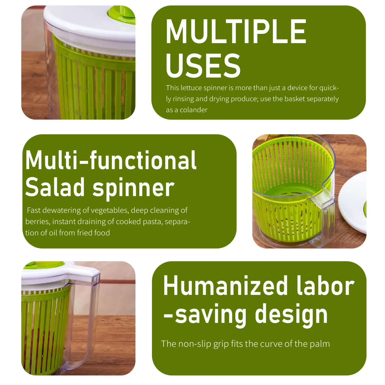 Green Salad Spinner, 5000ml Large Capacity Rotating Vegetable & Lettuce Dryer