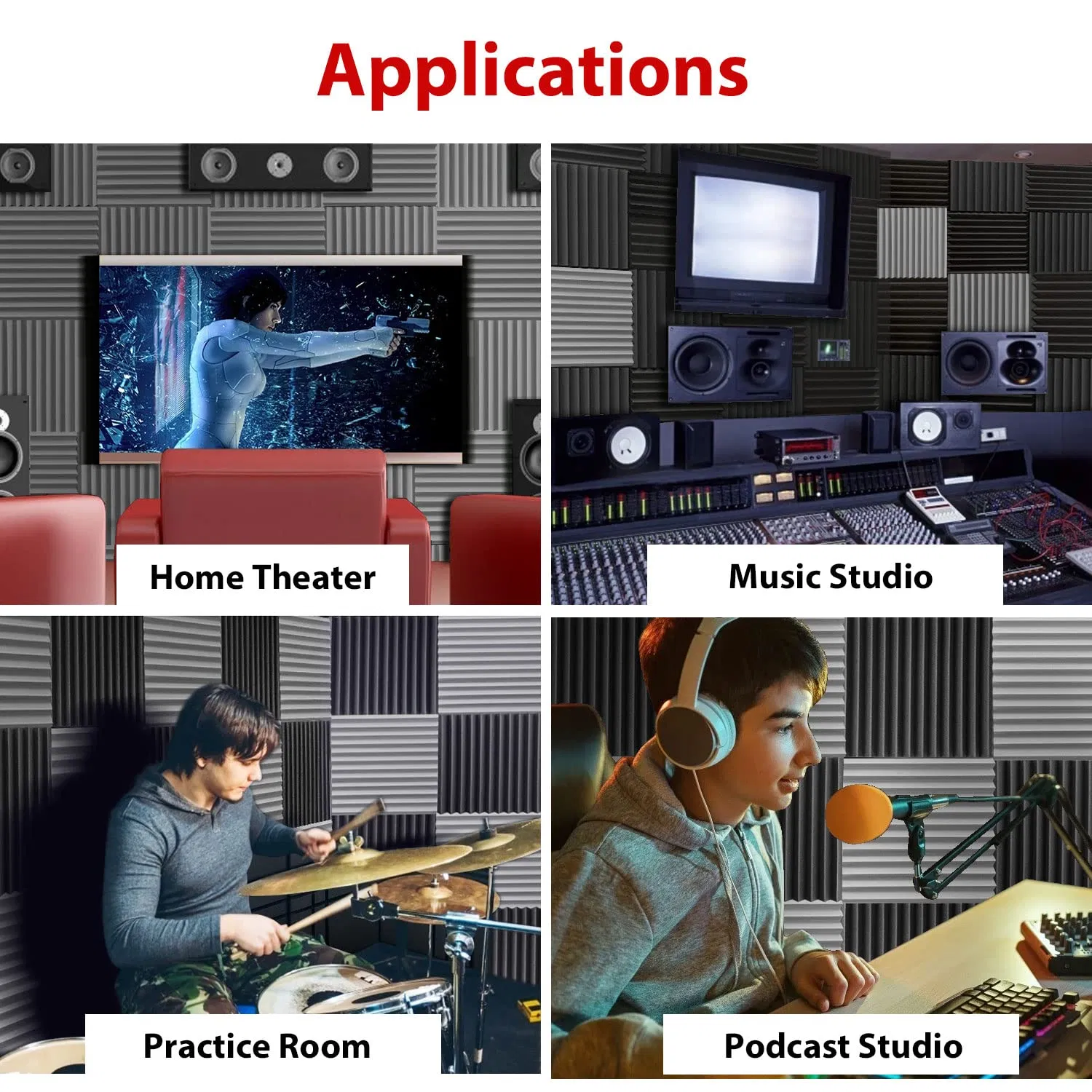 Modern Wedge Acoustic Foam Panels Polyurethane Materials for Noise Reduction Soundproof Recording Studio KTV Office Modern Workspace