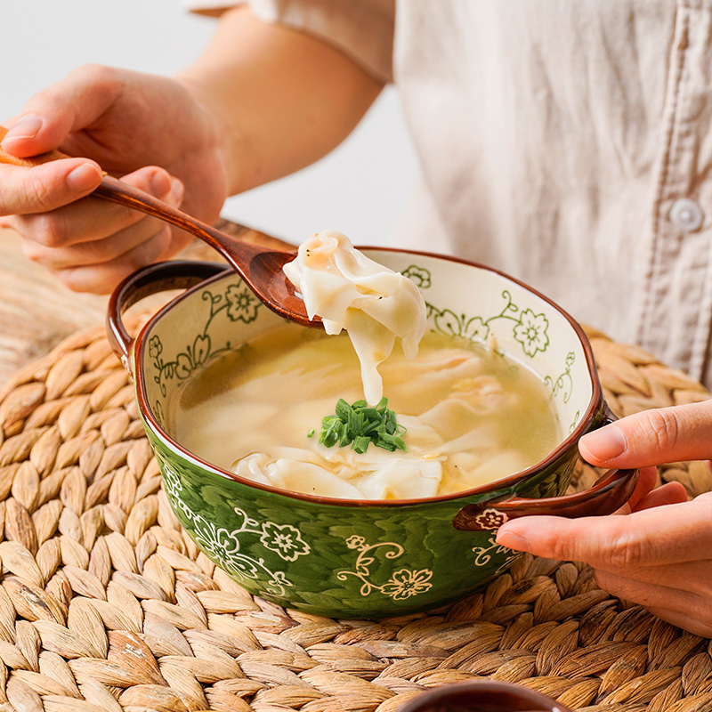 Hand Painted Ceramic Tableware Microwave Safe Ramen Soup Bowl with Double Ears