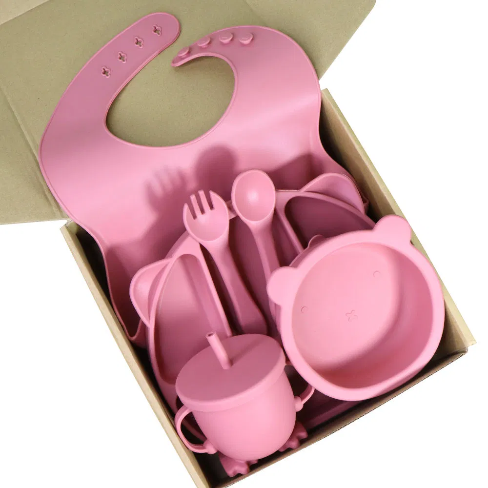 Kids Weaning Products Silicone Tableware Plate Bowl Spoon Fork Baby Feeding Sets