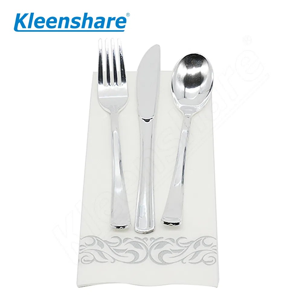 British Style 40*40cm Airlaid Paper Heavy Duty Linen Feel Dinner Napkin Disposable Flatware Pockets Printed Napkin