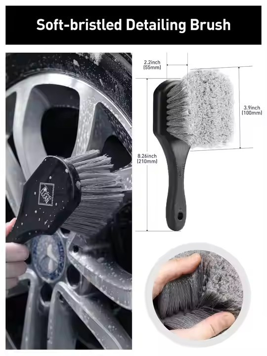 Premium Car Detailing Brush with Plastic Handle and Pig Mane Bristles