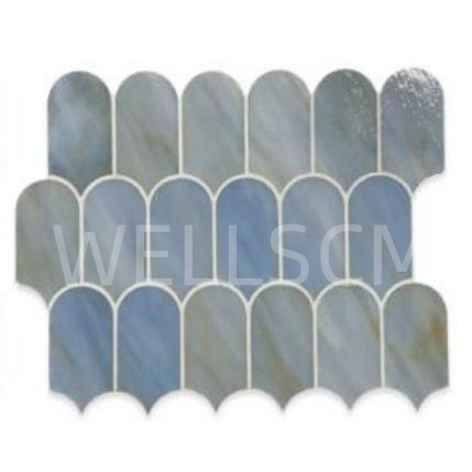 Мозаичная плитка «Перо» серо-голубая, стеклянная, 240x360 мм