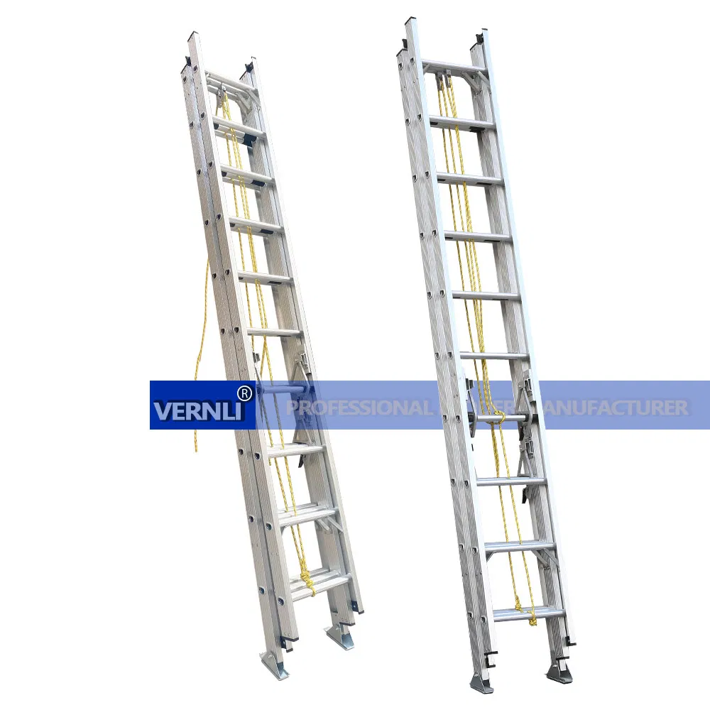 Aluminum Ladder Foldable Three Section Extension Ladder 3X10 Steps Rope Sliding Ladder