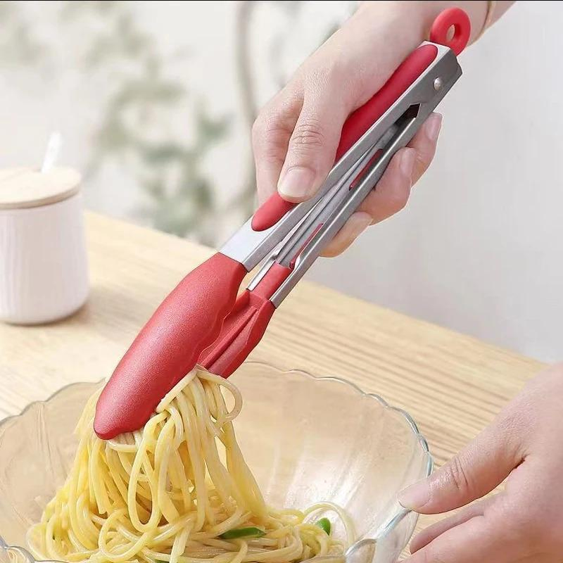 Kitchen Silicone Tongs BBQ Grilling Tong Cooking Salad Bread Serving Tong Non-Stick Barbecue Clip Clamp Stainless Steel Tong