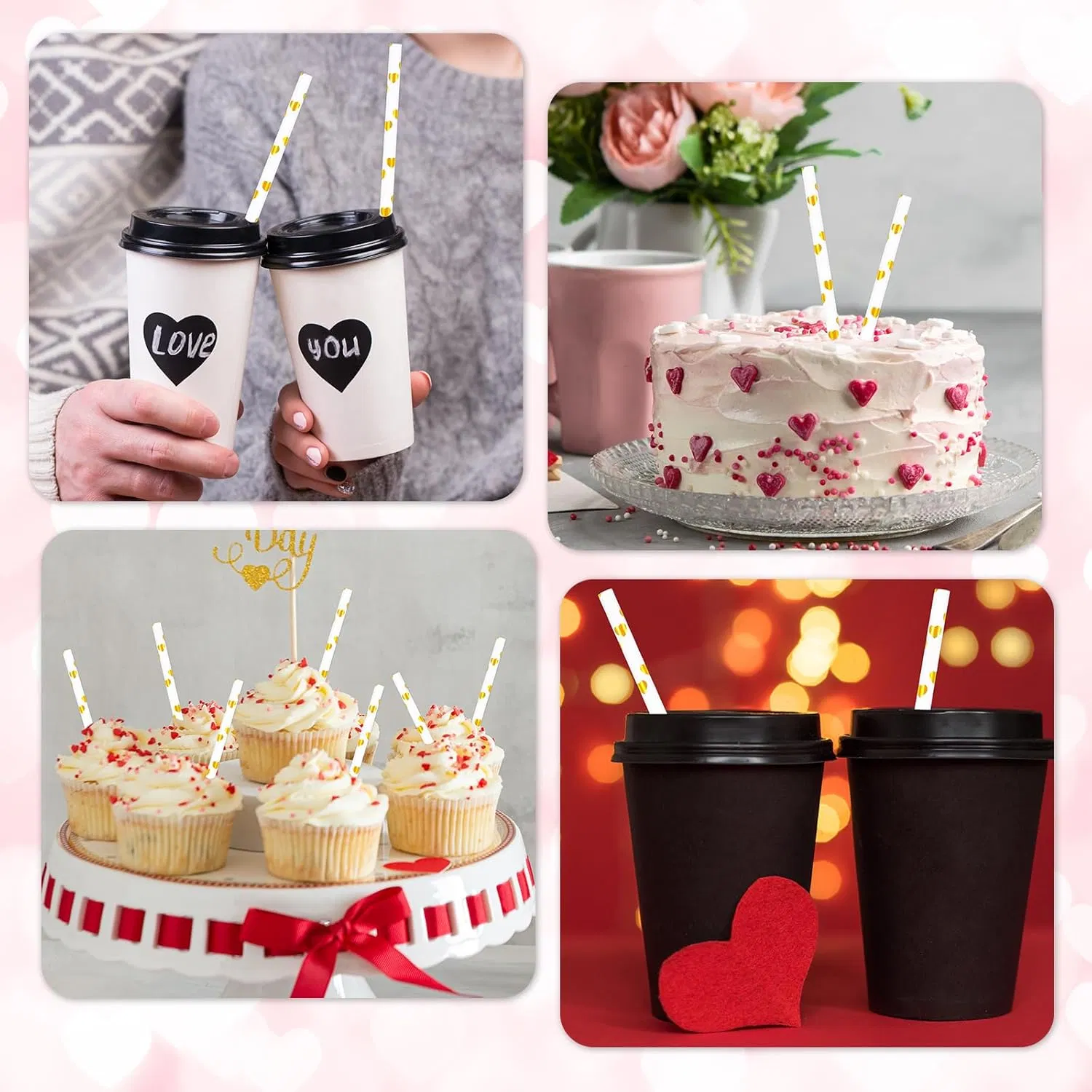 Rose Gold Polka DOT Foil Biodegradable 4-Ply or 3-Ply Paper Drinking Straws (Compostable, Non-toxic, BPA-free)