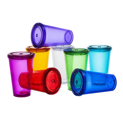 20oz Clear Plastic Tumbler Custom Logo Double Wall Insulation Lid Straw Included