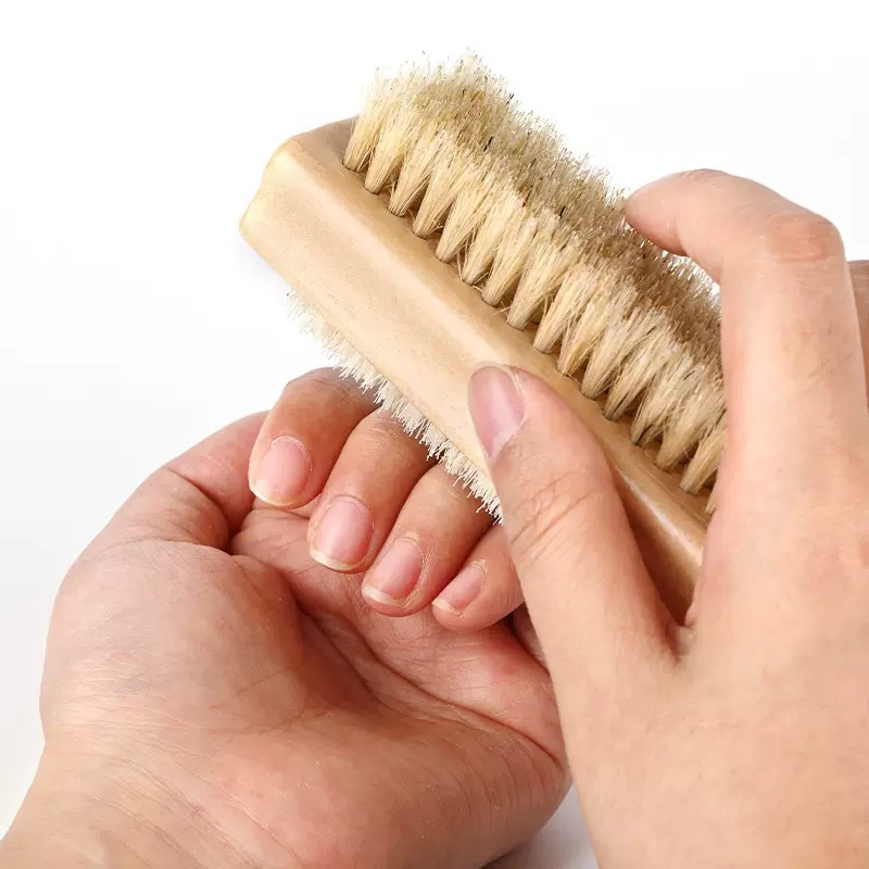 Cross-Border Spot Wooden Handle Double-Sided Boar Bristle Nail Dust Removal Cleaning Brush