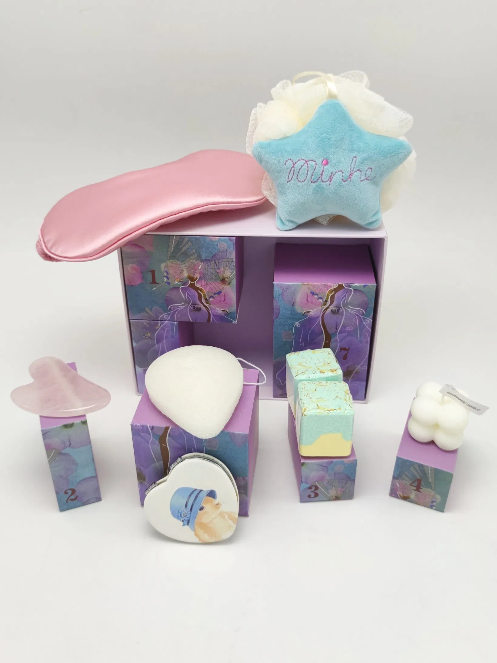 Luxury Relaxation Bedroom Selfcare Sleep Mask Candle Jade Plate Night Bath Set
