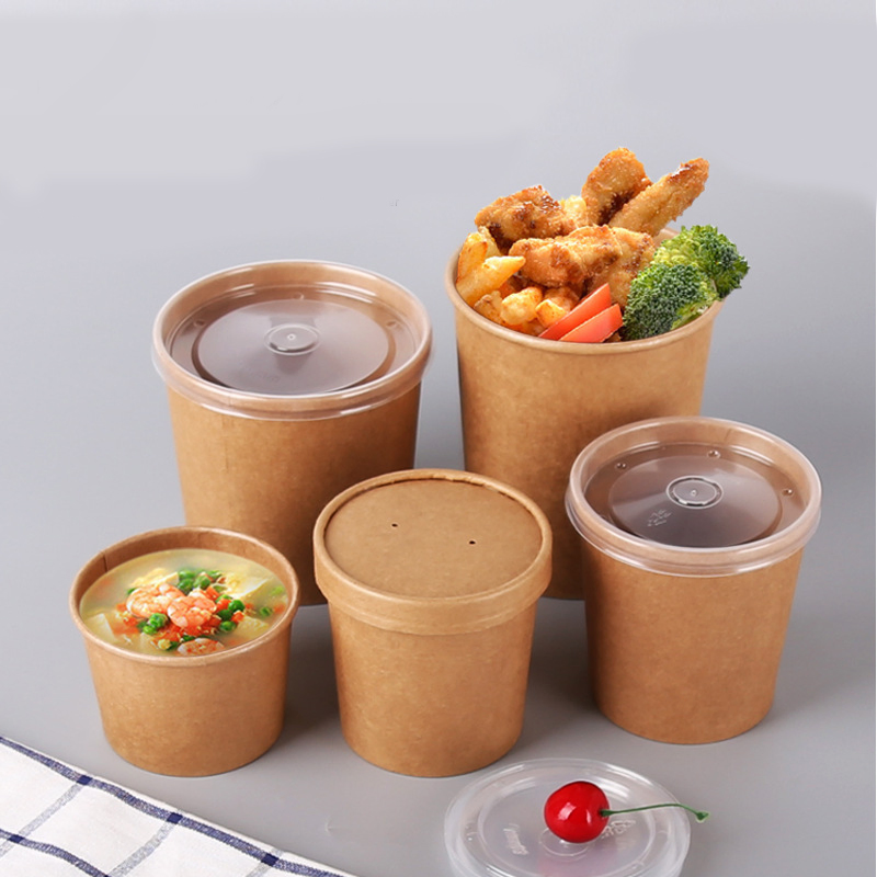 Бумажный контейнер для еды Kraft Paper с крышкой
