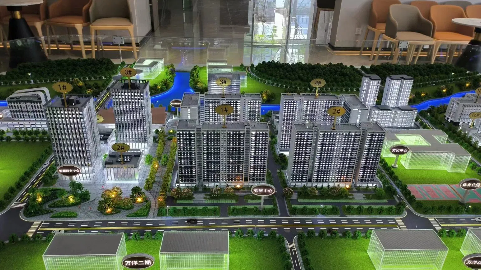 Customized Industrial Park Sand Table Model with Modern Design Style and Lighting Display