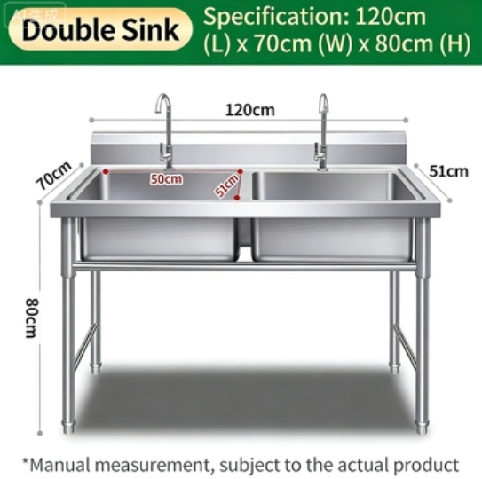 Double Sink 120cm*70cm*80cm Premium Stainless Steel Washbasin for Modern Kitchen Designs