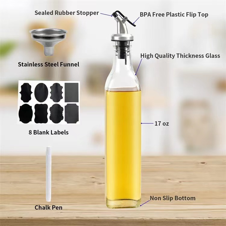 100ml Empty Clear Square Cooking Oil Olive Oil Glass Bottle with Spout