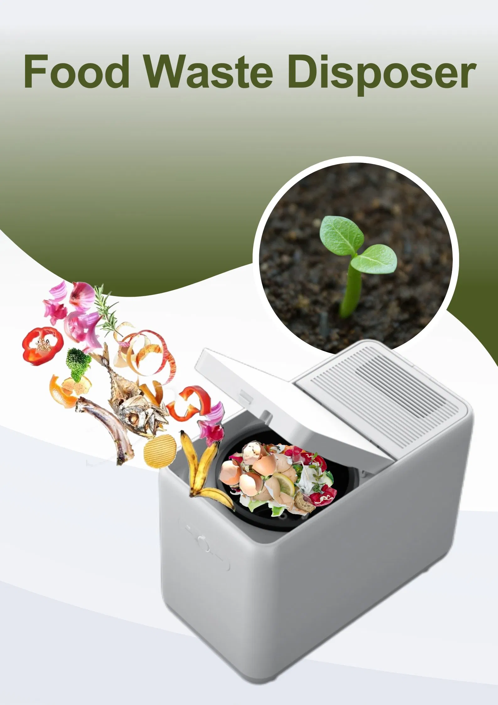 2.5L Kitchen Waste Composter for Kitchen with Detachable Carbon Filter and Can Separated to Clean