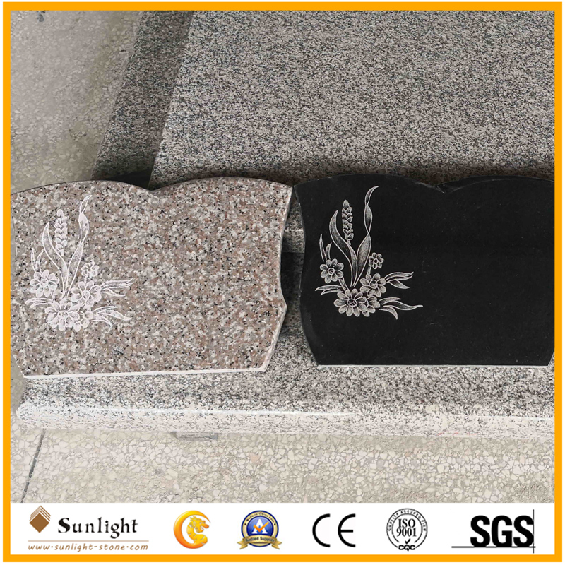 European Customized Carved Flower Tree Polished Black Stone Granite Headstone/Tombstone/Monument
