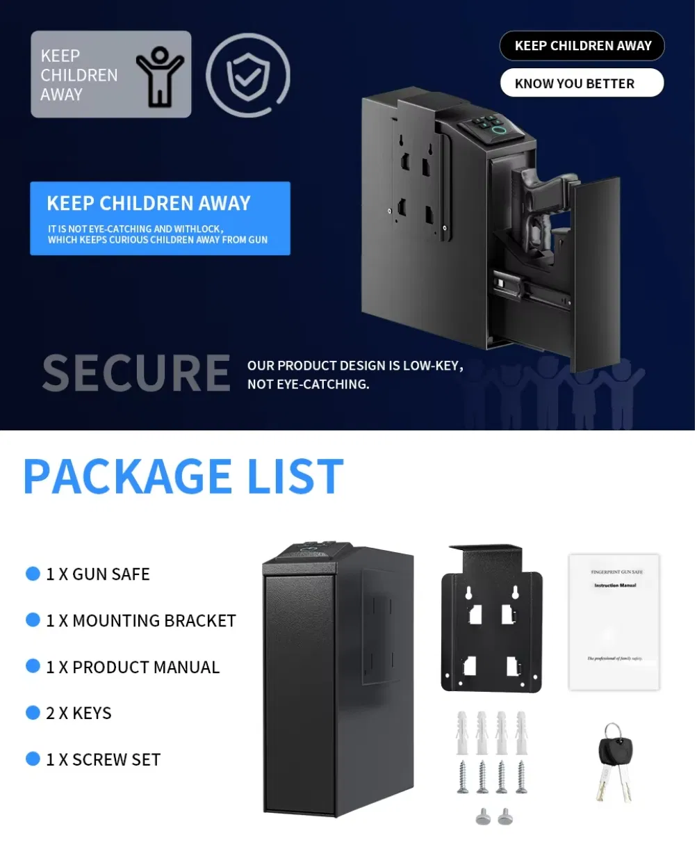 Biometric Gun Safe Handgun Safe Handgun Safe, Quick Access Gun Safe for Nightstand, Auto Sliding Door Hand Gun Safe for Car