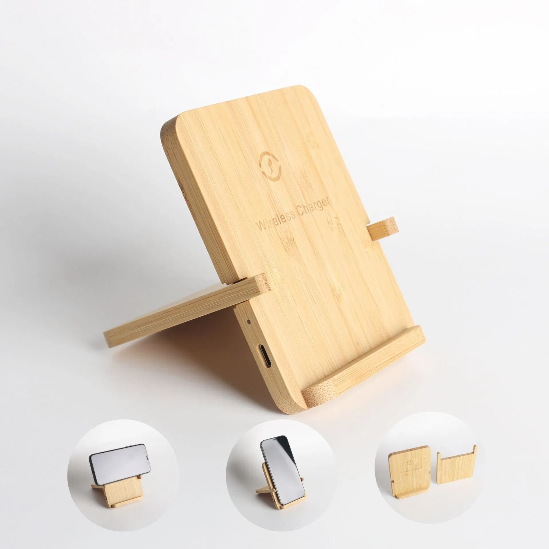 Bamboo Wireless Charging Phone Stand Eco Friendly Desktop Phone Charger