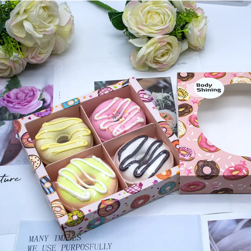 Wholesale 4 Pack Bath Bombs Organic Colorful Doughnut Shape Vegan Bath Fizzer Donut Bath Bombs