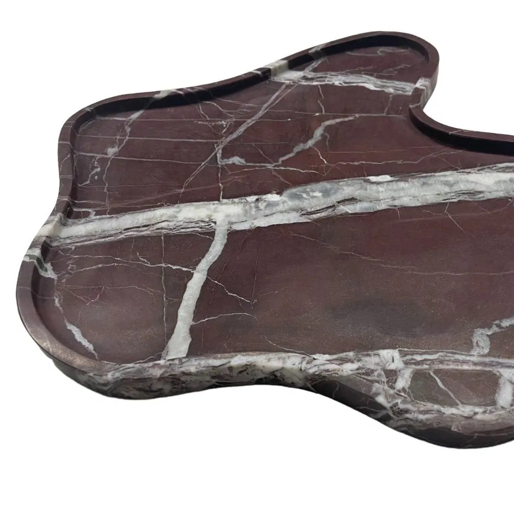 Unique Shape Design Rosso Levanto Marble Tray Sinotopstone Irregular Marble Tray