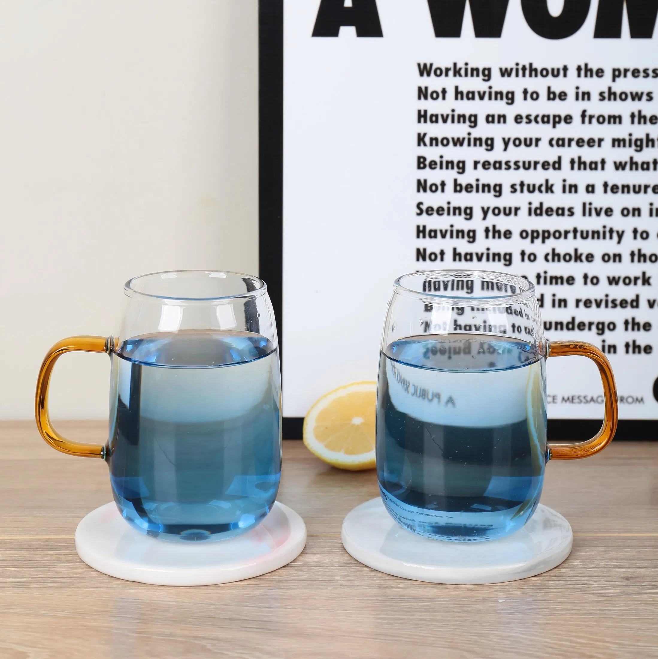 Amazon Blue Color Glass Water Pitcher Set Glass Juice Water Pot Cup Set