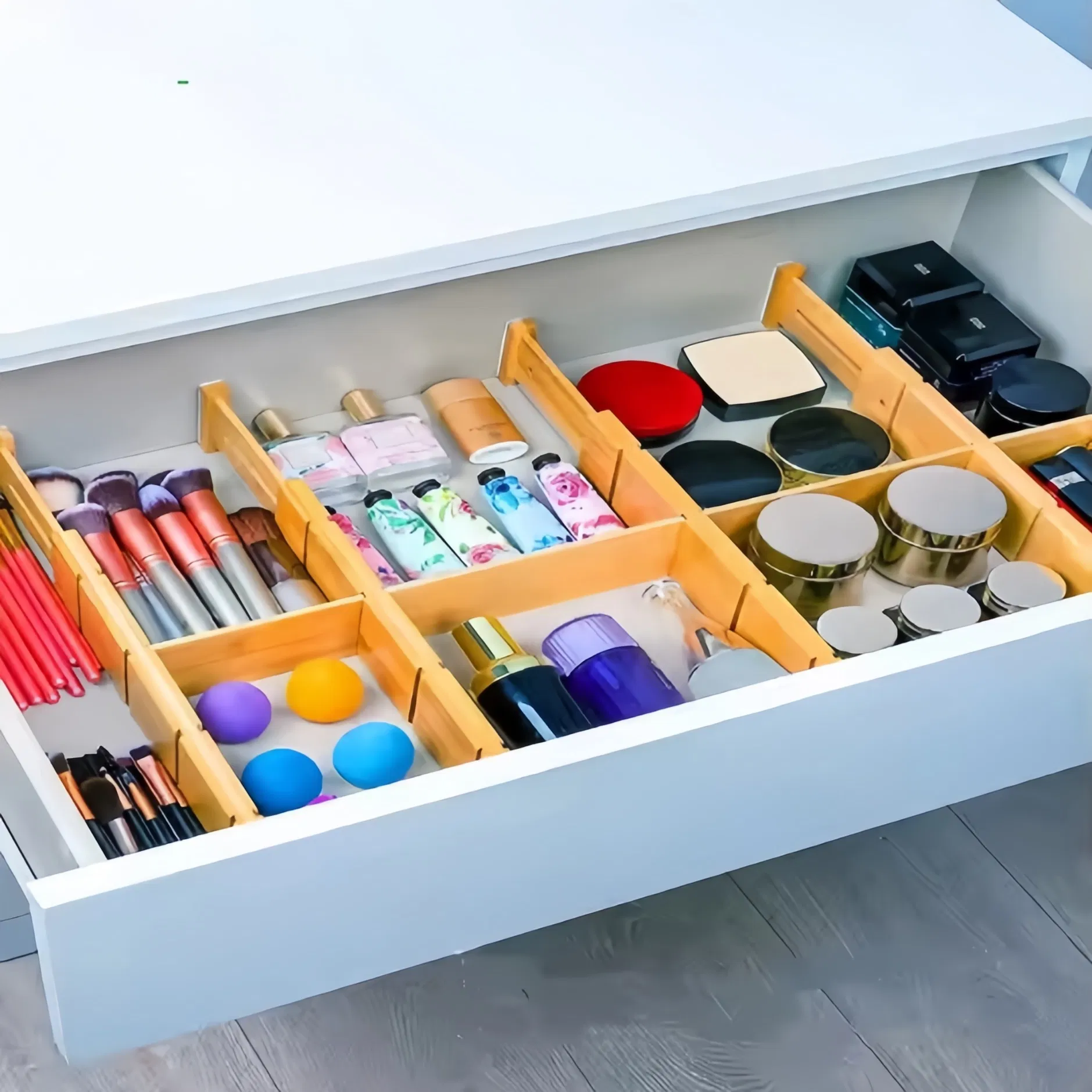 Adjustable Bamboo Drawer Dividers with Inserts Expandable Drawer Separators